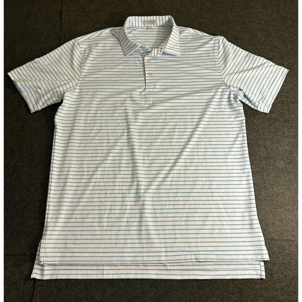 Peter Millar Summer Comfort Golf Polo Stretch White With Blue‎ Strips Size Large